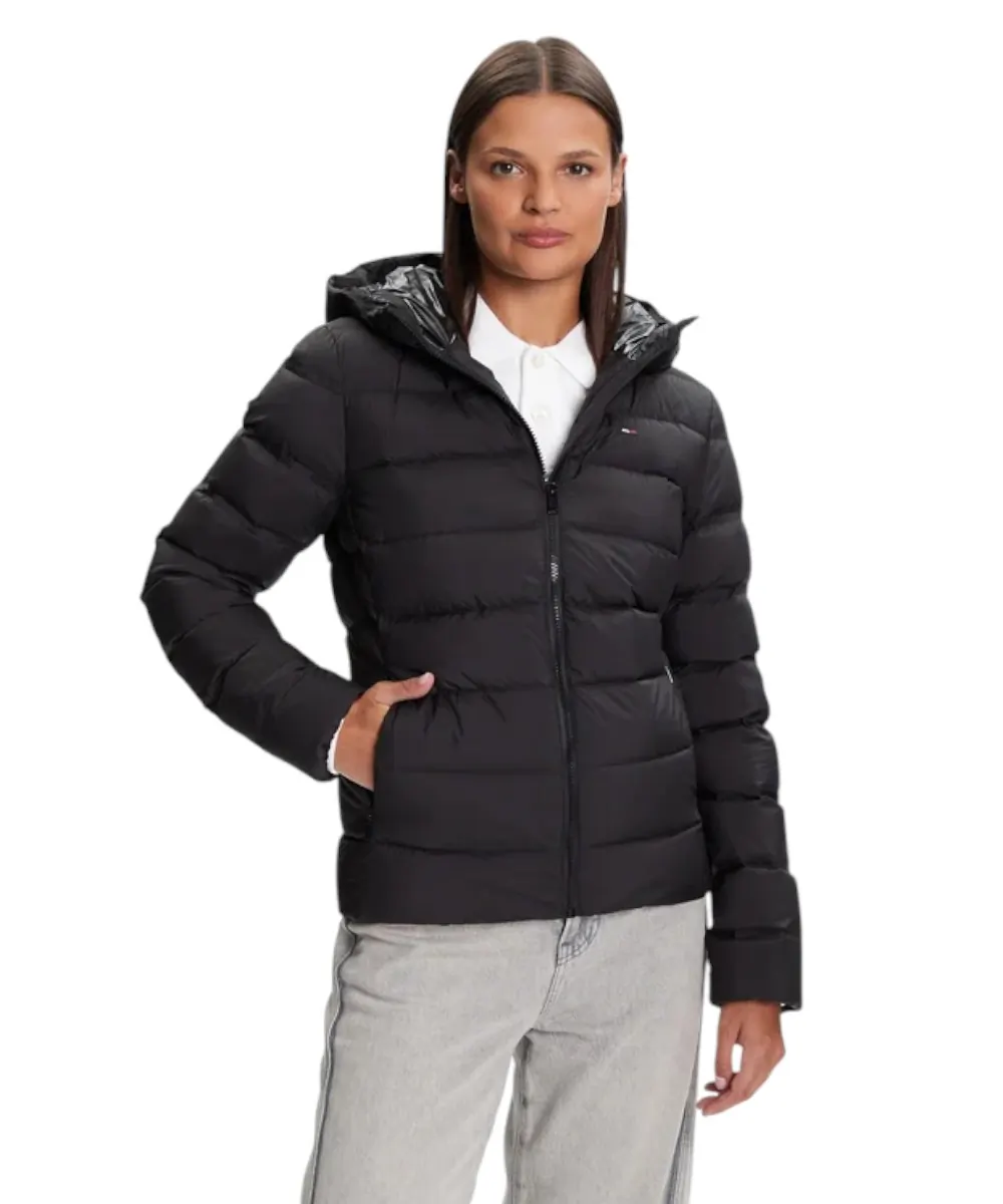 Tommy Hilfiger - Γυναικείο Μπουφάν Πουπουλένιο Slim Down Prnt Hood Regular Fit DW0DW21617-BDS Μαύρο