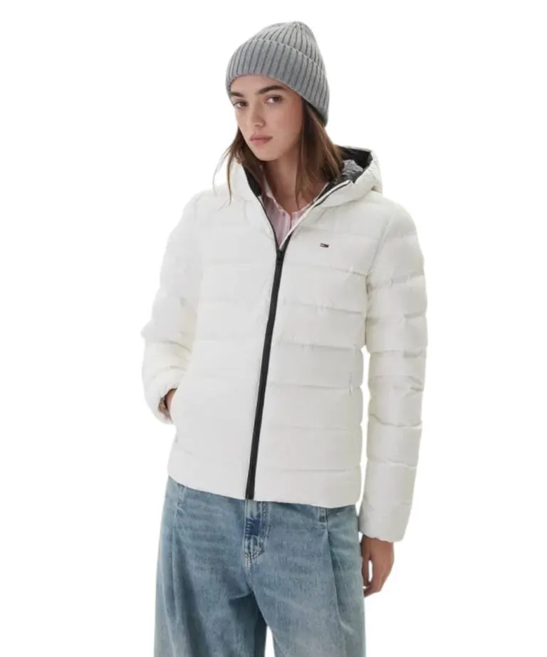 Tommy Hilfiger - Γυναικείο Μπουφάν Πουπουλένιο Slim Down Prnt Hood Regular Fit DW0DW21617-YBL Λευκό