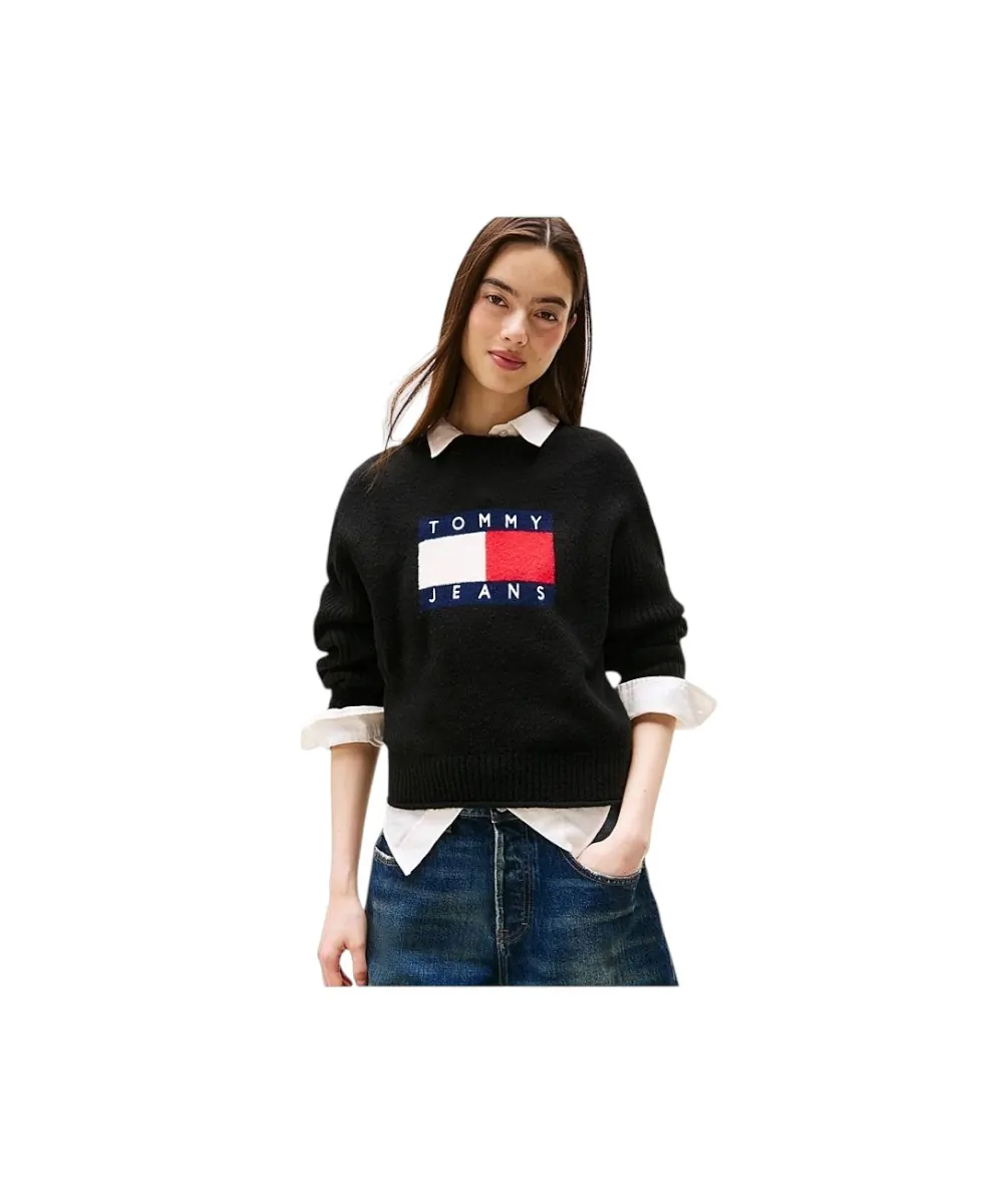 Tommy Hilfiger - Γυναικείο Πουλόβερ Flag Sweater Rib DW0DW21782-HEV Μαύρο