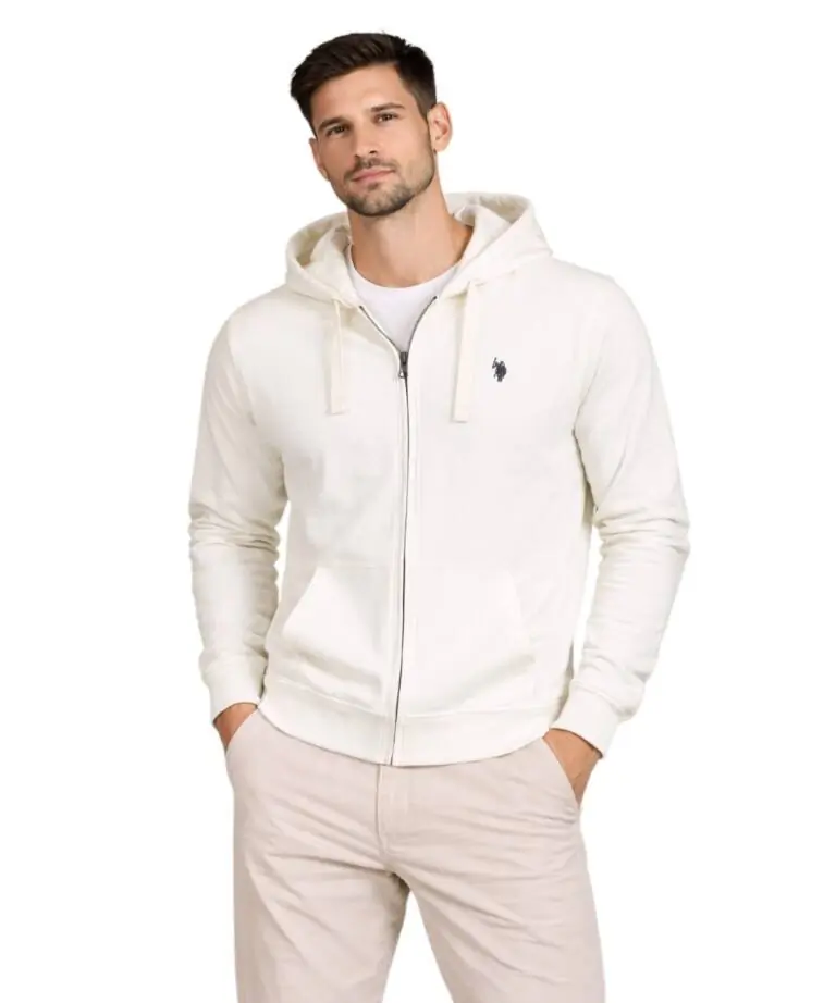 U.S. Polo Assn. - Ανδρική Φούτερ Ζακέτα με Κουκούλα και Τσέπες 63025-53223-101 Λευκό