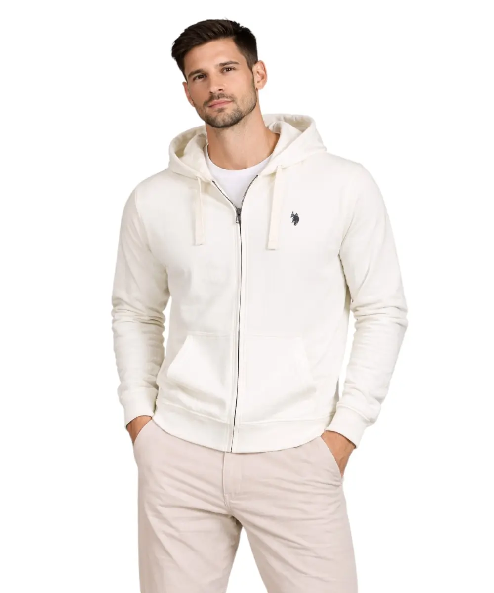 U.S. Polo Assn. - Ανδρική Φούτερ Ζακέτα με Κουκούλα και Τσέπες 63025-53223-101 Λευκό