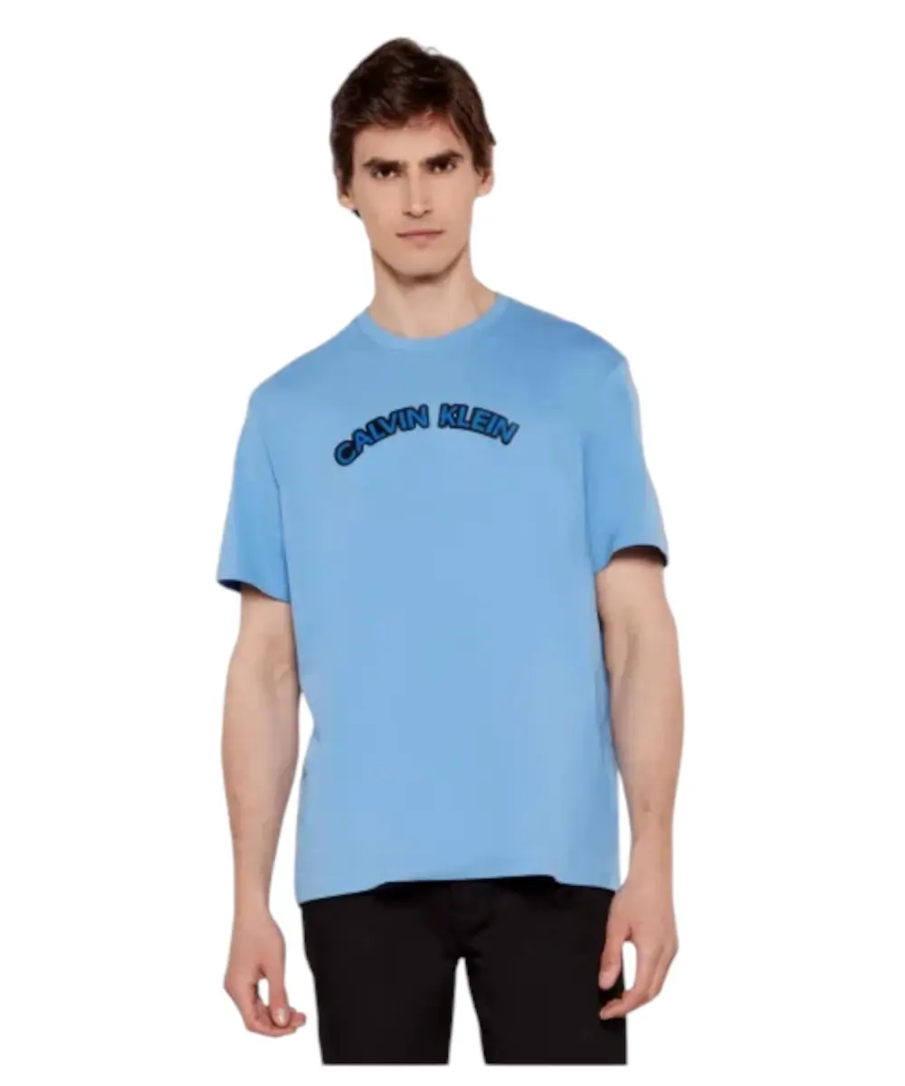 Calvin Klein - Ανδρικό T-shirt Curved Logo Regular Fit LV04RB849G-C19 Γαλάζιο