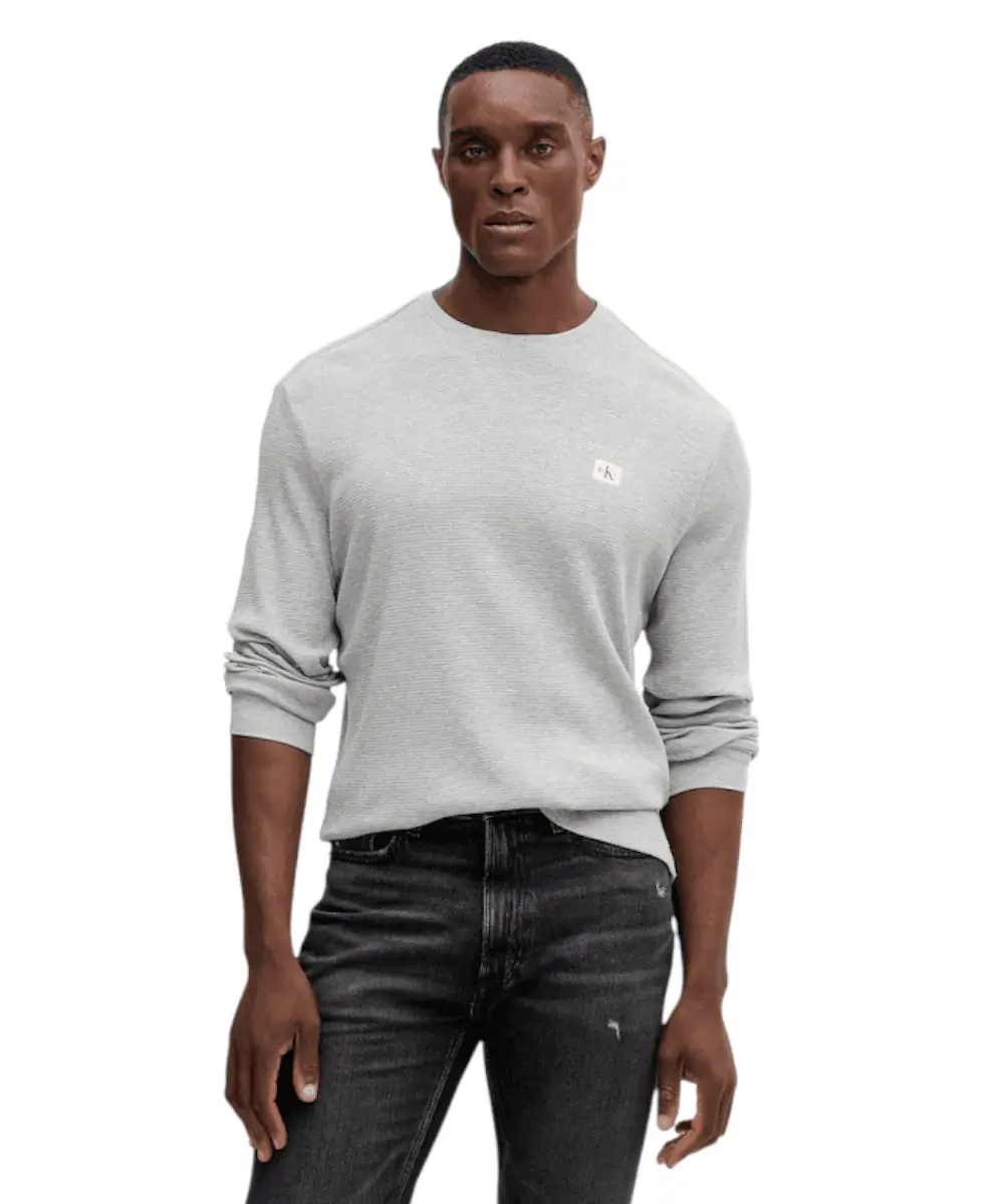 Calvin Klein - Ανδρικό Πουλόβερ Badge Waffle LS Tofu LV040EM217-P7E Γκρι