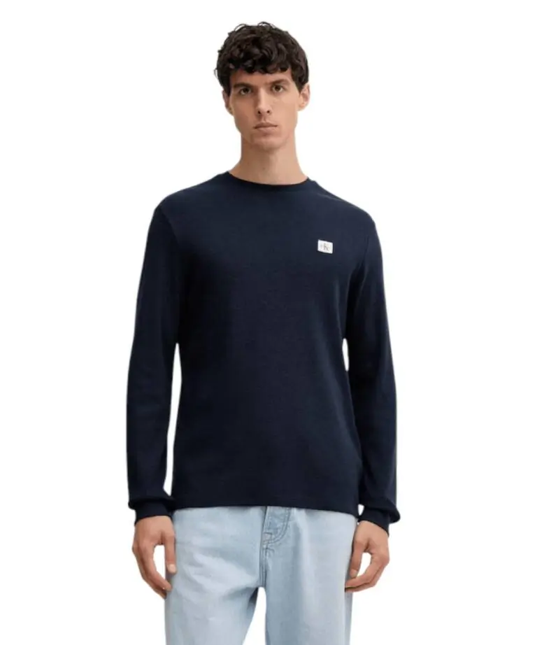 Calvin Klein - Ανδρικό Πουλόβερ Badge Waffle LS Tofu LV040EM217-WFW Μπλε Σκούρο