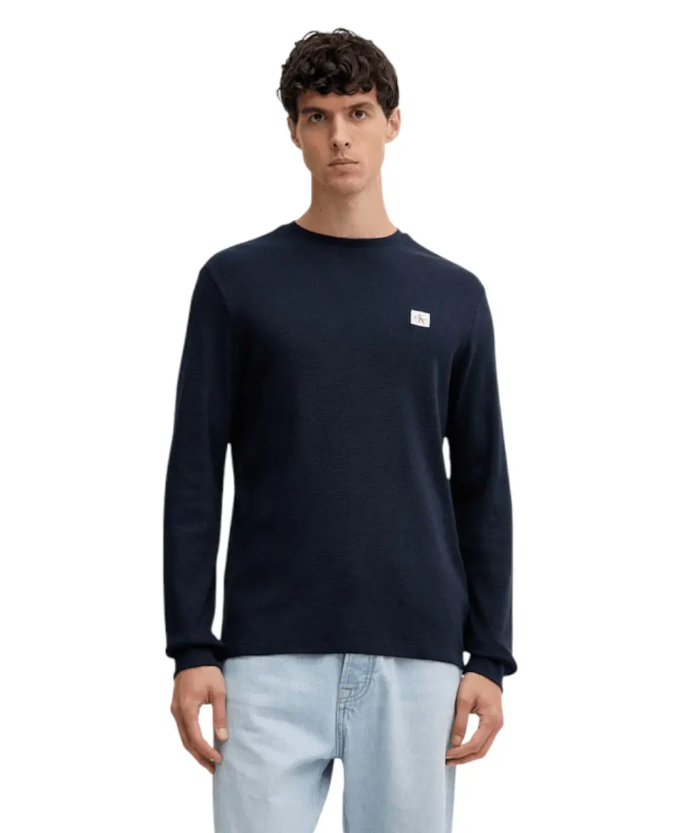 Calvin Klein - Ανδρικό Πουλόβερ Badge Waffle LS Tofu LV040EM217-WFW Μπλε Σκούρο