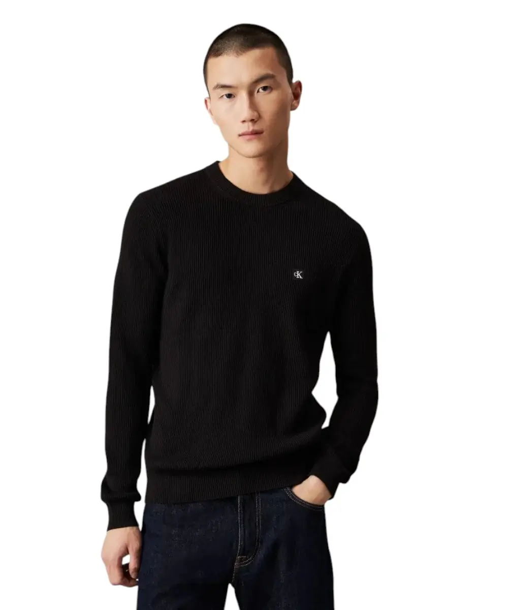Calvin Klein - Ανδρικό Πουλόβερ Rib Regular Fit J30J324598-BEH Μαύρο