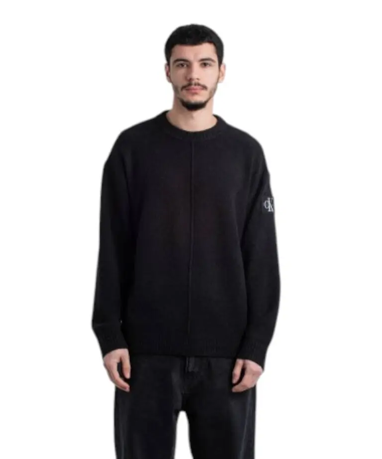 Calvin Klein - Ανδρικό Πουλόβερ Soft Cotton Bouclé Jumper Plaza Relaxed Fit J30J323983-BEH Μαύρο