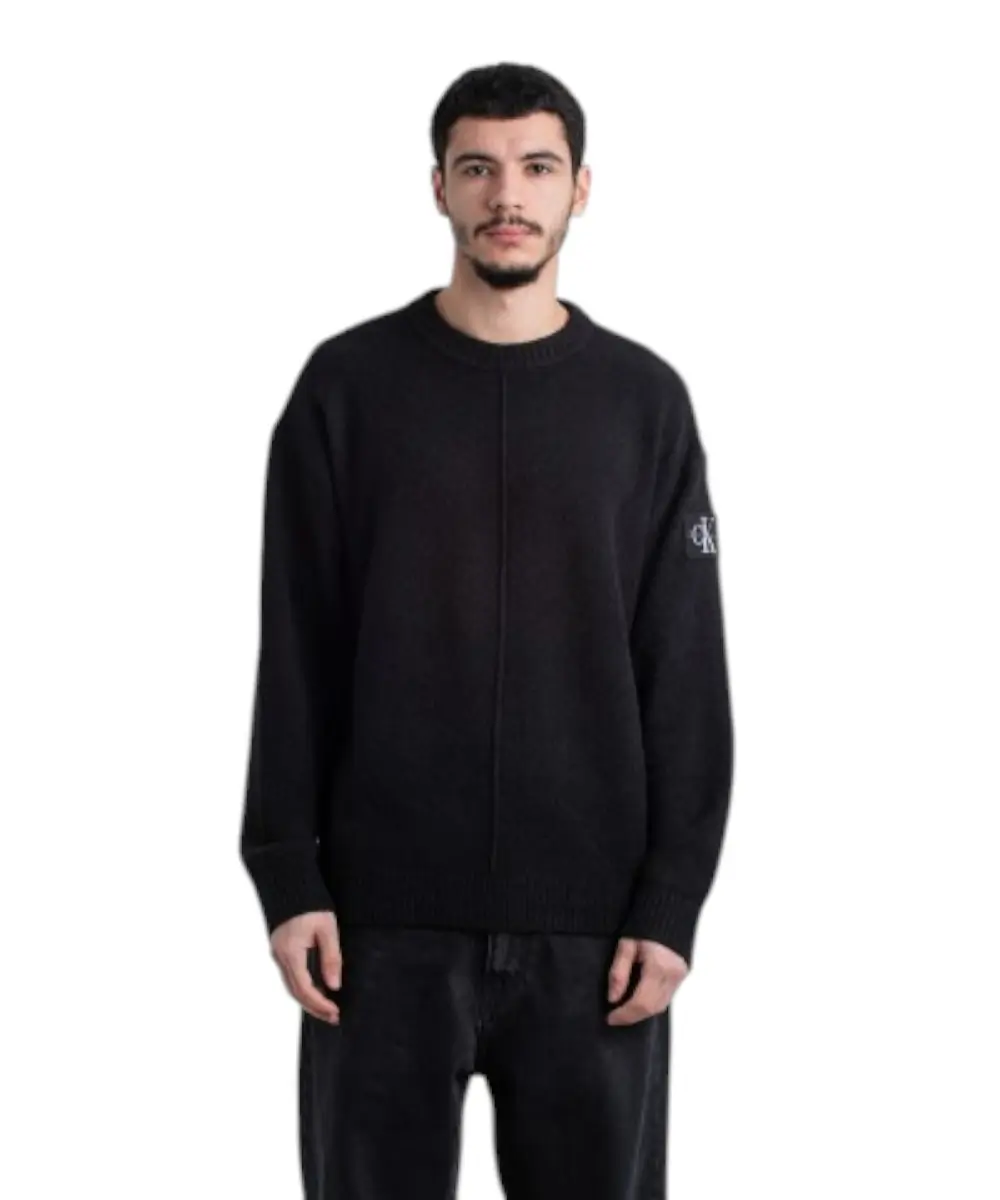Calvin Klein - Ανδρικό Πουλόβερ Soft Cotton Bouclé Jumper Plaza Relaxed Fit J30J323983-BEH Μαύρο