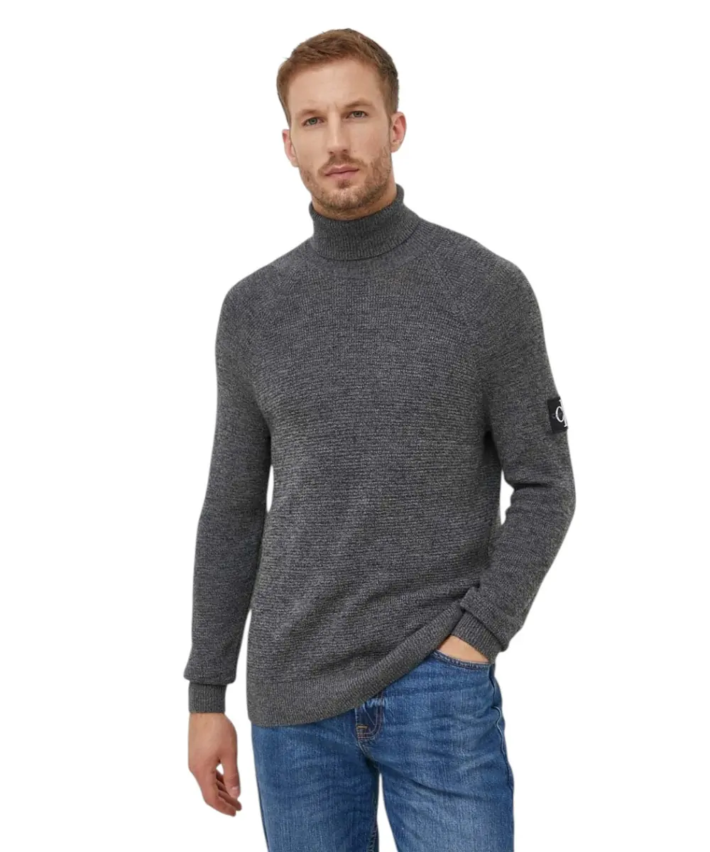 Calvin Klein - Ανδρικό Πουλόβερ Ζιβάγκο Regular Fit J30J325093-OGL Γκρι