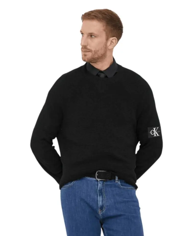 Calvin Klein - Ανδρικό Πουλόβερ Μάλλινο Regular Fit J30J325092-BEH Μαύρο