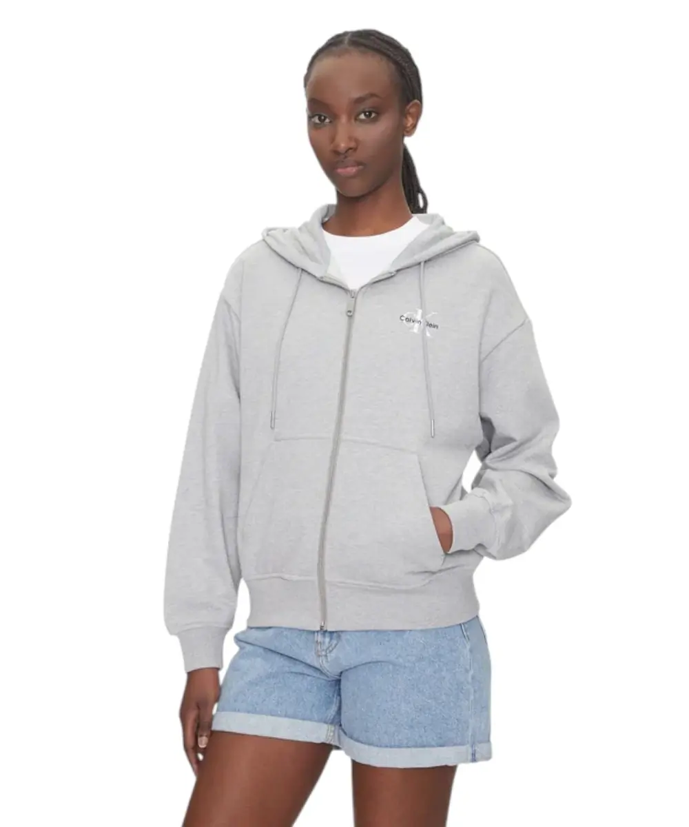 Calvin Klein - Γυναικεία Φούτερ Ζακέτα Monologo Regular Fit LV047B270G-P79 Γκρι