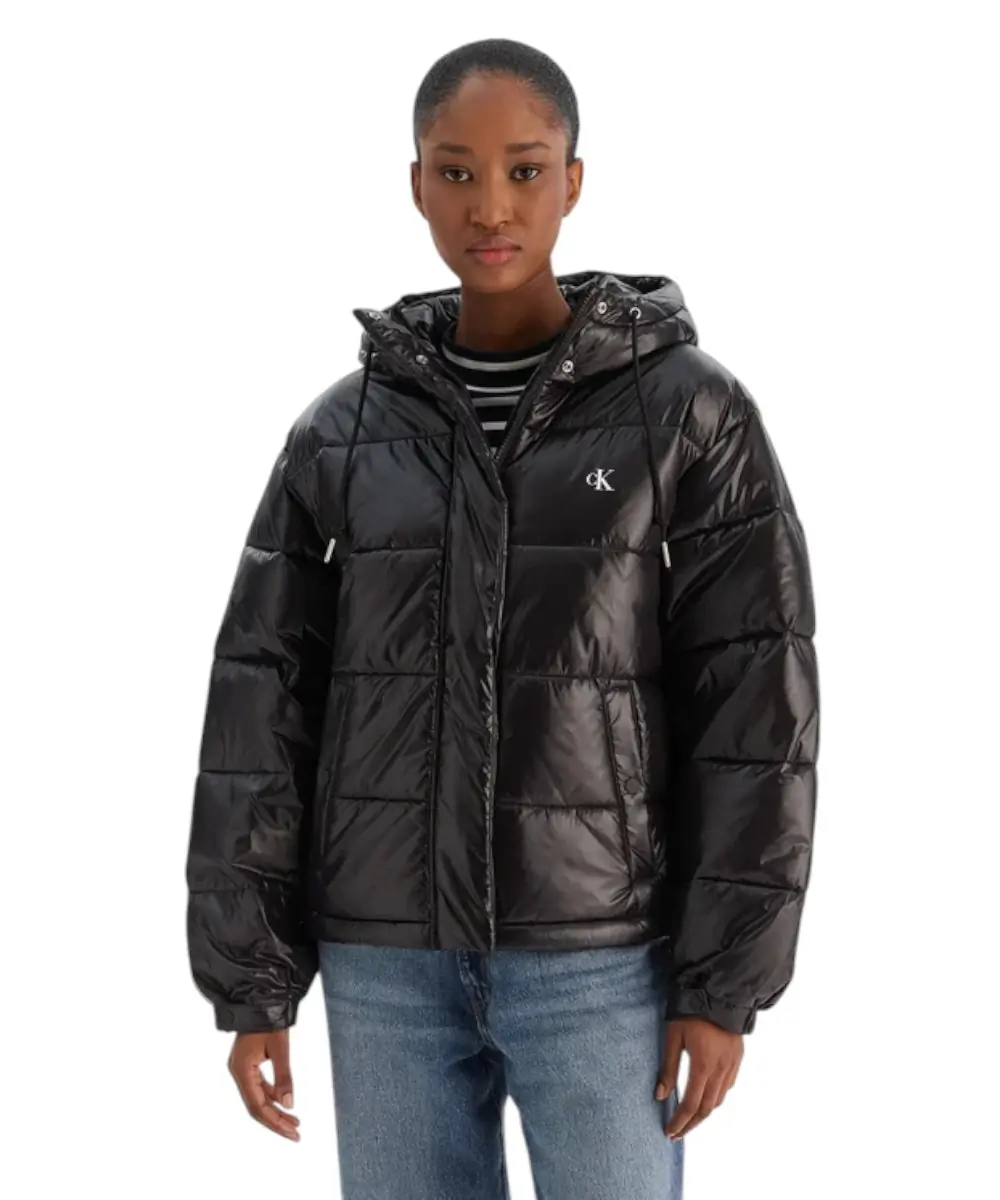 Calvin Klein - Γυναικείο Μπουφάν High Shine Hooded Puffer Jacket Relaxed Fit LV047D505G-UB1 Μαύρο