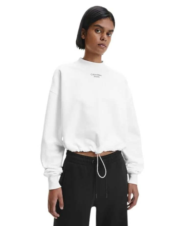 Calvin Klein - Γυναικείο Φούτερ Cropped Relaxed Fit J20J218174-YAF Λευκό