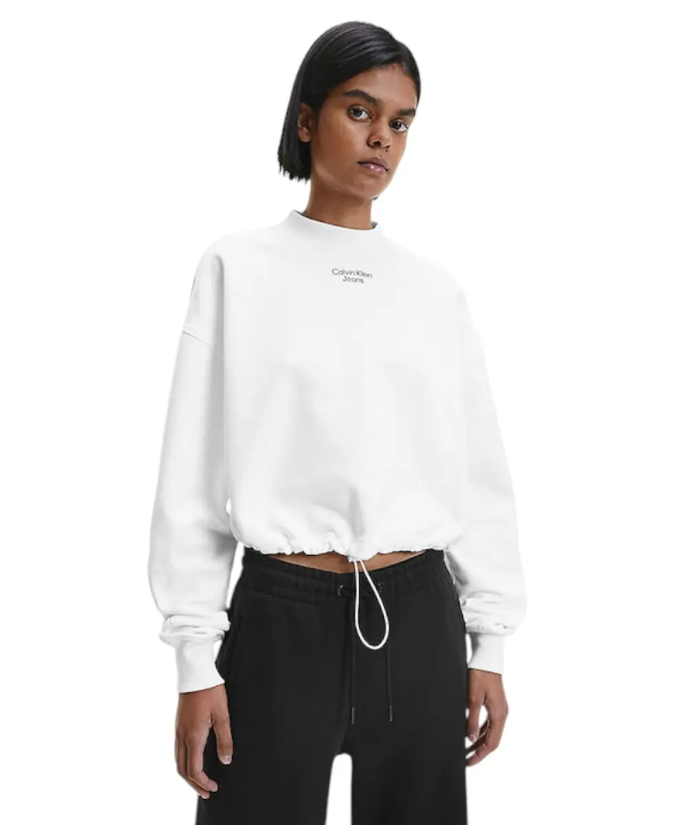 Calvin Klein - Γυναικείο Φούτερ Cropped Relaxed Fit J20J218174-YAF Λευκό