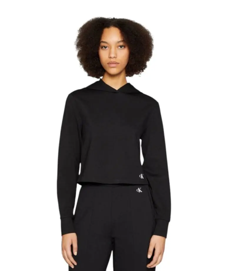 Calvin Klein - Γυναικείο Φούτερ Milano Rib Mixed Hoodie Relaxed Fit J20J219125-BEH Μαύρο