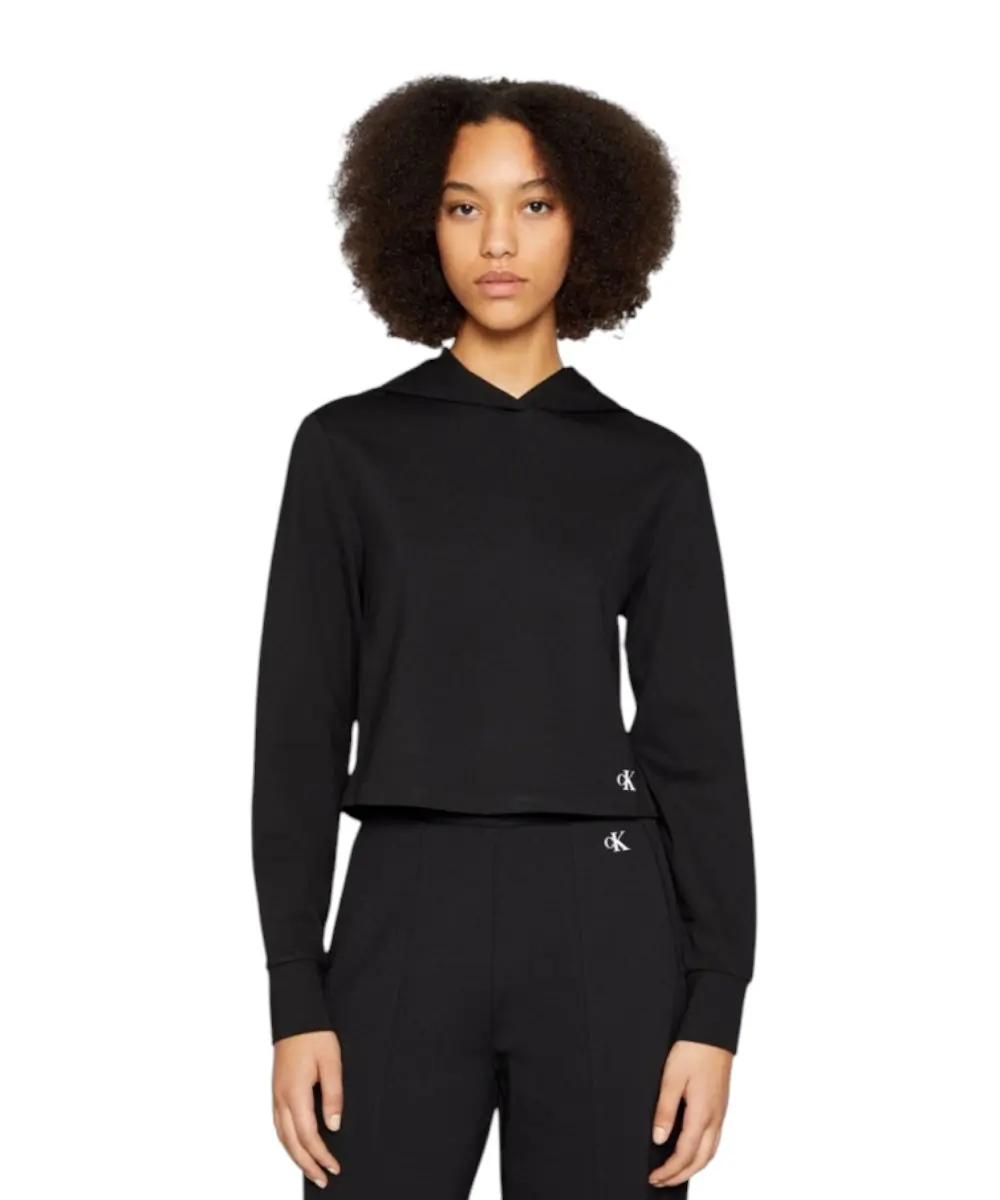 Calvin Klein - Γυναικείο Φούτερ Milano Rib Mixed Hoodie Relaxed Fit J20J219125-BEH Μαύρο