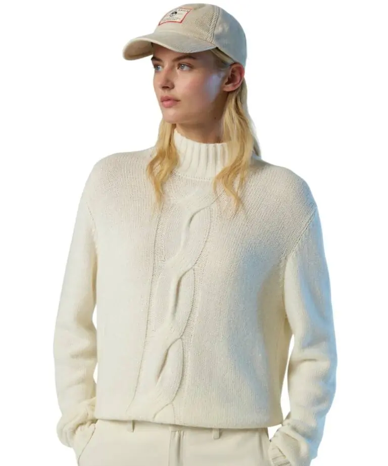 North Sails - Γυναικείο Πουλόβερ Mock-neck with maxi cable 095526-000-0105 Λευκό