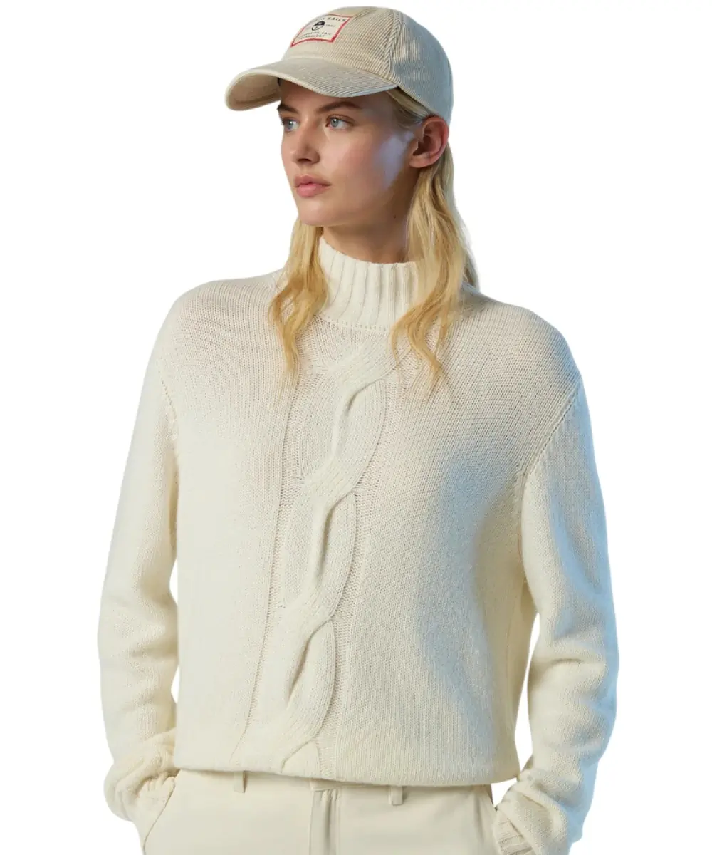 North Sails - Γυναικείο Πουλόβερ Mock-neck with maxi cable 095526-000-0105 Λευκό