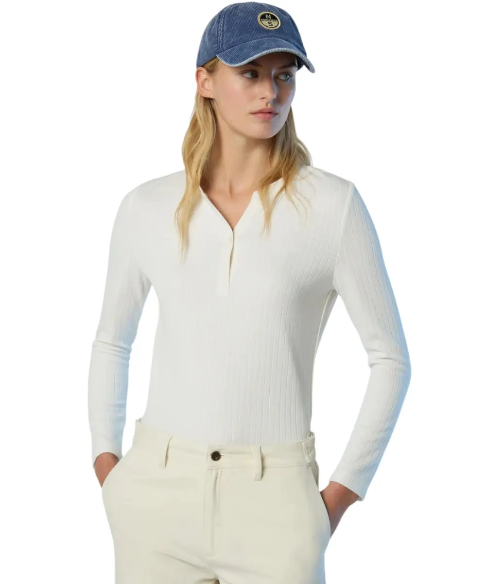 North Sails - Γυναικείο Πουλόβερ Ribbed jersey Henley top 093581-000-012A Λευκό