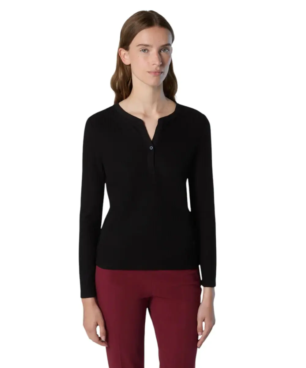 North Sails - Γυναικείο Πουλόβερ Ribbed jersey Henley top 093581-000-0937 Μαύρο