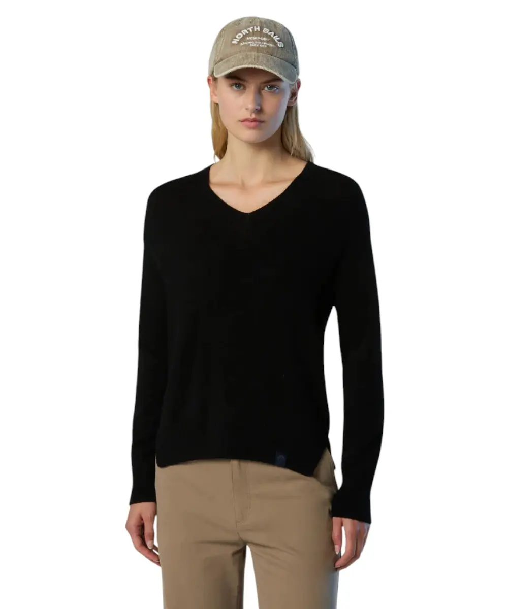 North Sails - Γυναικείο Πουλόβερ V-Neck Saddle Shoulder 095511-000-0999 Μαύρο