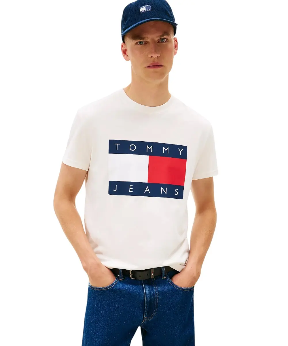 Tommy Hilfiger -  Ανδρικό T-Shirt Flag Badge Jersey Regular Fit DM0DM22645-YBH Λευκό