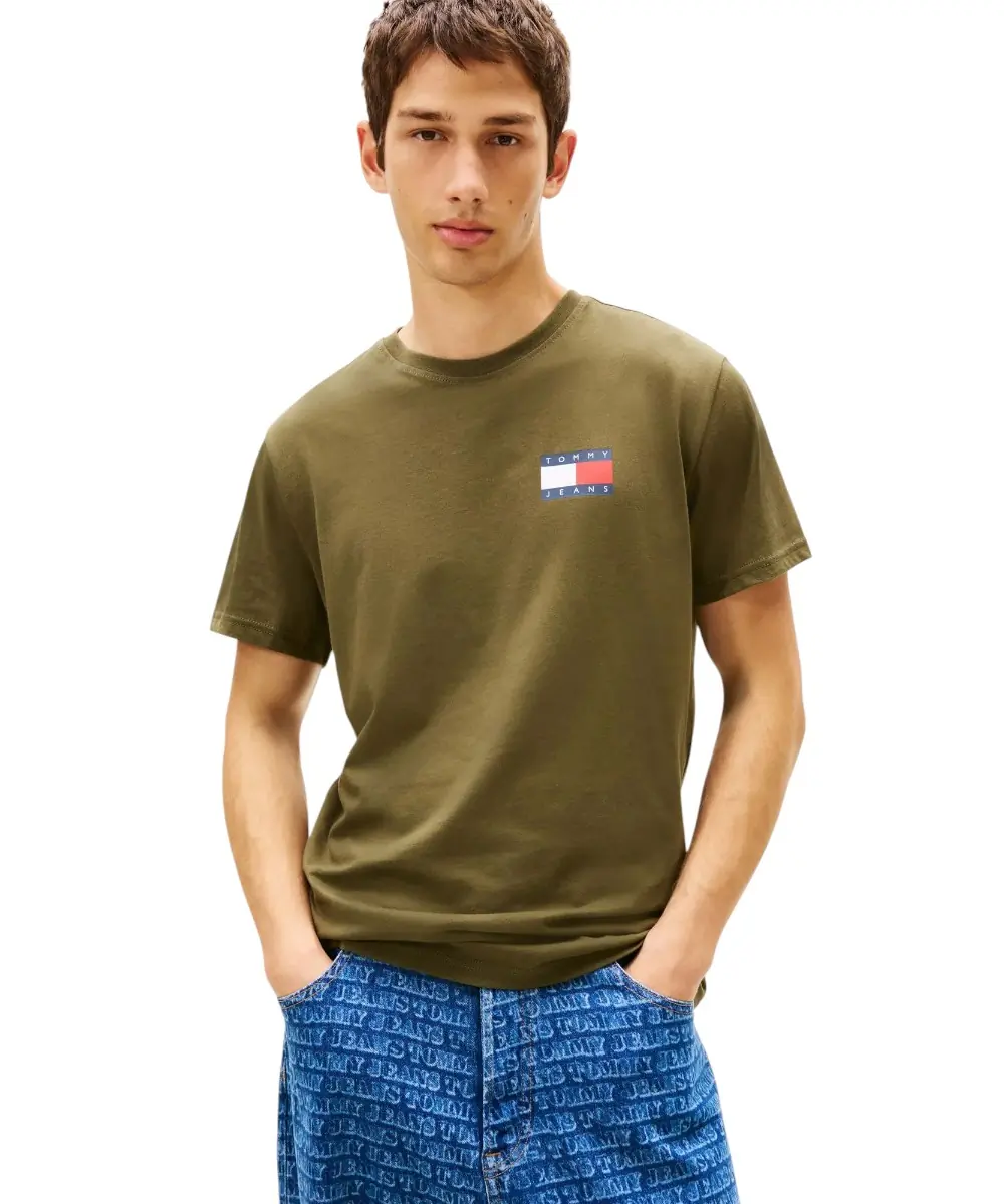 Tommy Hilfiger - Ανδρικό T-shirt Th Essential Flag Tee Regular Fit DM0DM20740-GY1 Λαδί