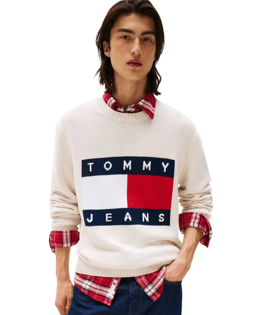 Tommy Hilfiger - Ανδρικό Πουλόβερ Melange Flag Regular Fit DM0DM22105-AFN Μπεζ