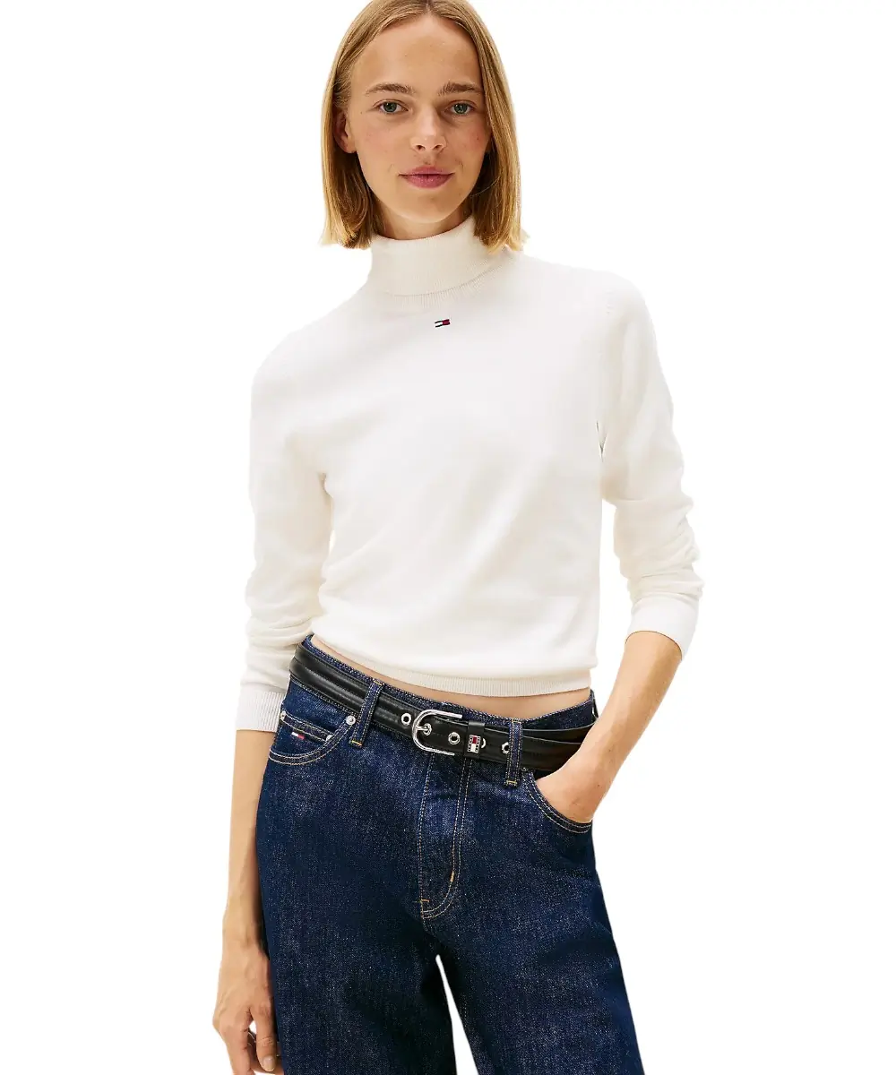 Tommy Hilfiger - Γυναικείο Πουλόβερ Ζιβάγκο Tjw Essential TRTLNK Slim Fit DW0DW21672-YBH Εκρού