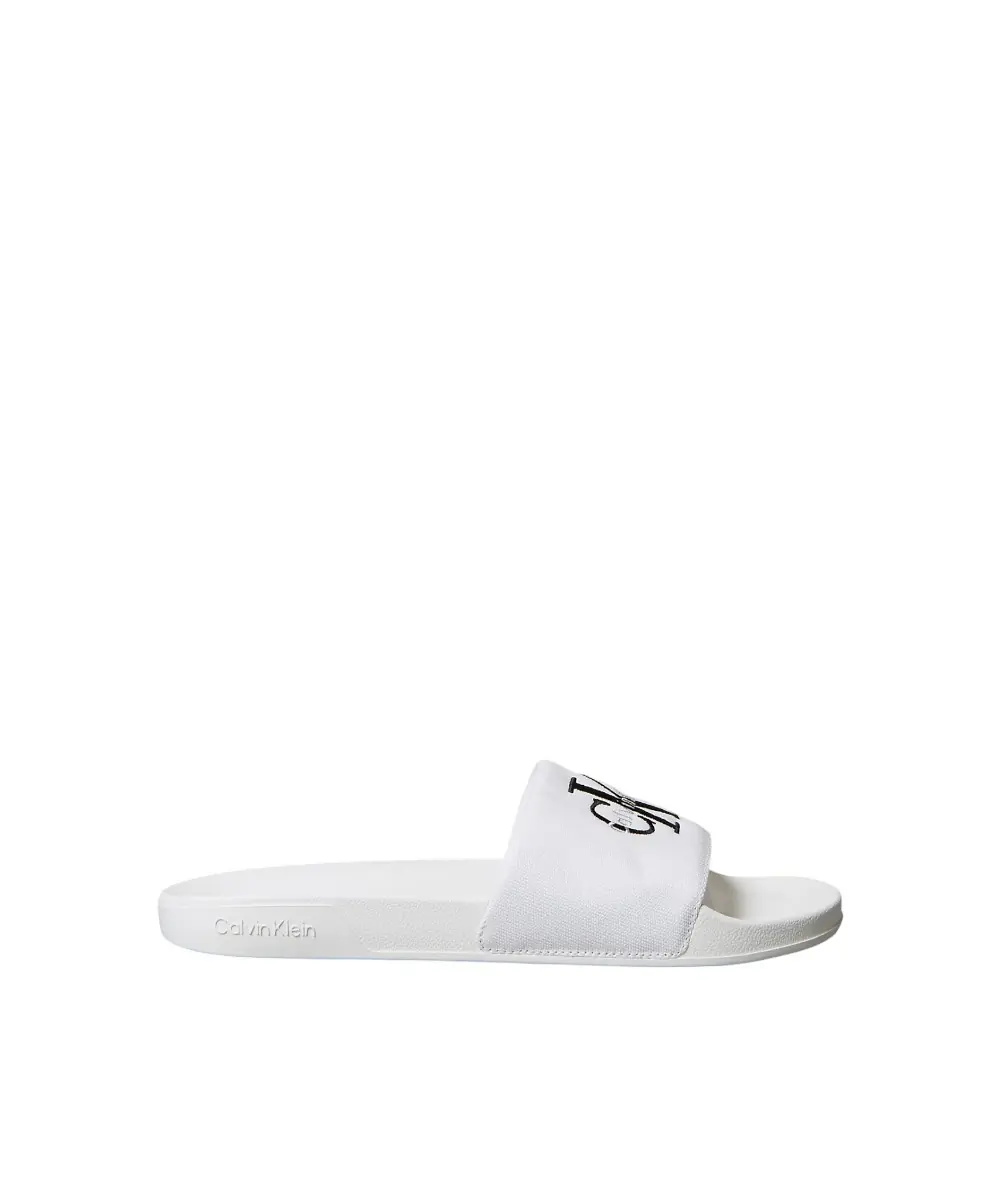 Calvin Klein - Ανδρικές Παντόφλες Slide Canvas Logo YM0YM01393-0K4 Λευκό