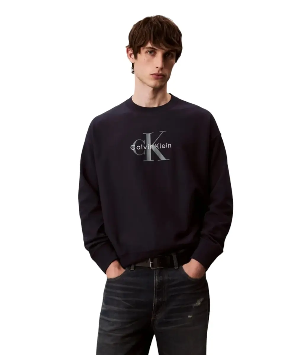 Calvin Klein - Ανδρικό Φούτερ Hoodie 350Terry Monologo Loose Fit LV04RD242G-CEF Μπλε Σκούρο