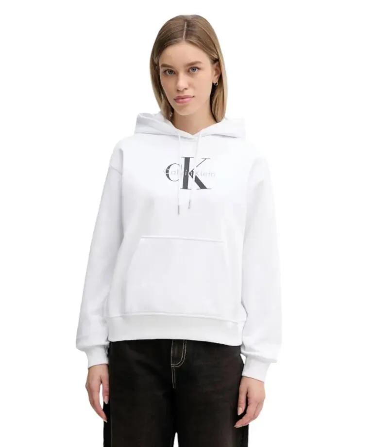 Calvin Klein - Γυναικείο Φούτερ Cotton Terry Logo Hoodie LV047E221G-YAA Λευκό