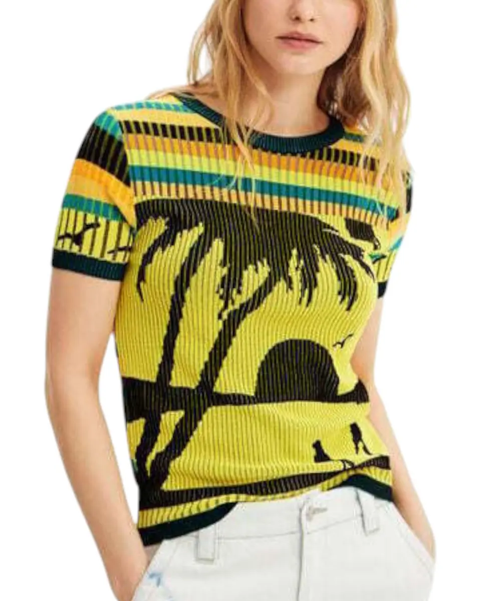 Desigual - Γυναικείο Κοντομάνικο Πουλόβερ Knit Landscape 23SWTKAE-8018 Κίτρινο