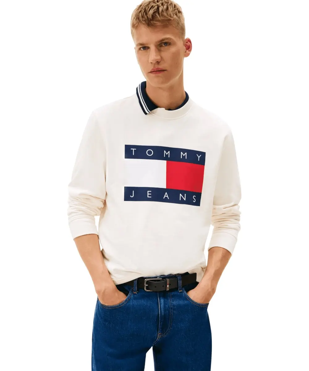 Tommy Hilfiger - Ανδρικό Φούτερ Big Flag Regular Fit DM0DM22643-YBH Λευκό