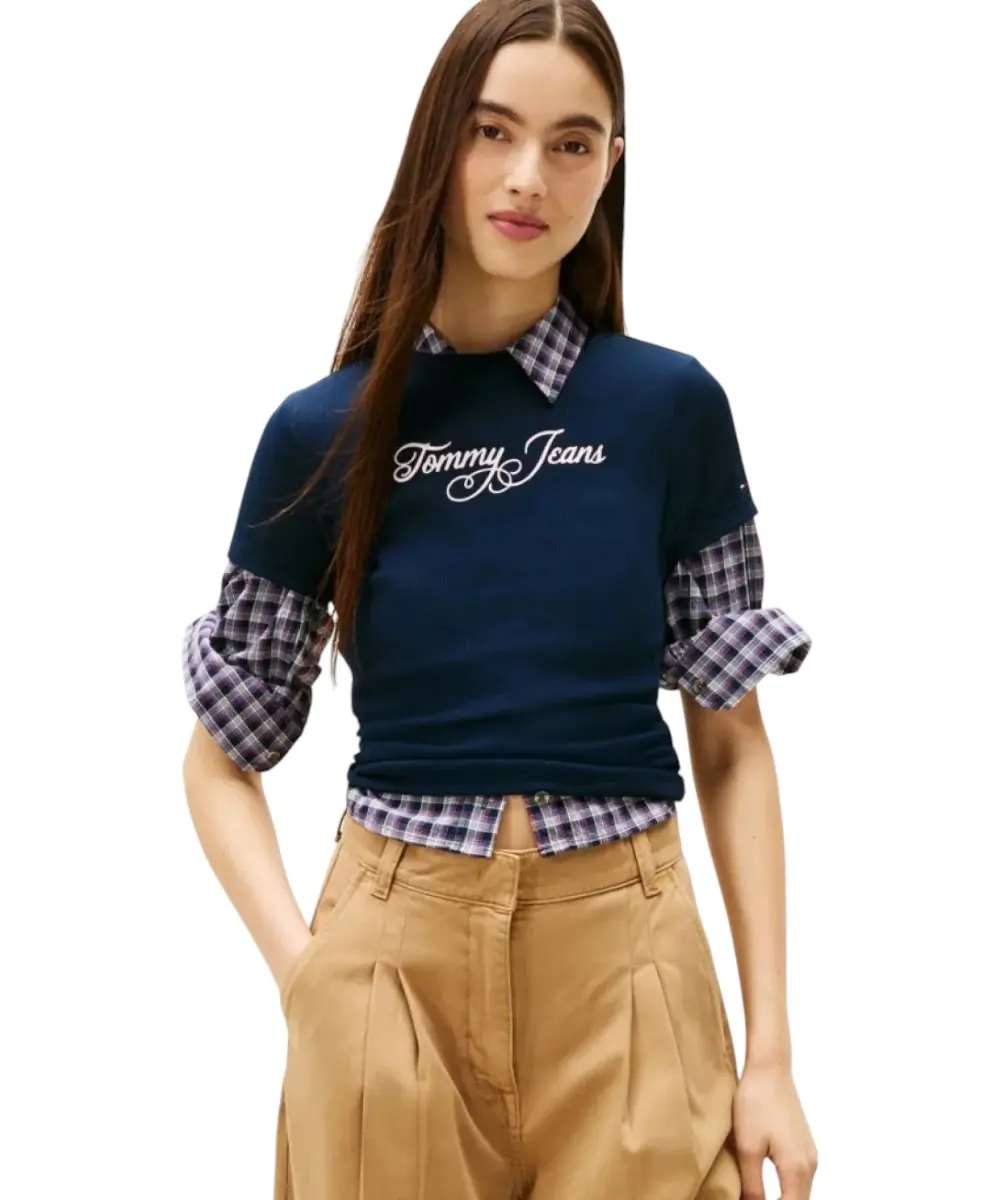 Tommy Hilfiger - Γυναικείο T-shirt Essential Slim Fit DW0DW21838-C1G Μπλε Σκούρο