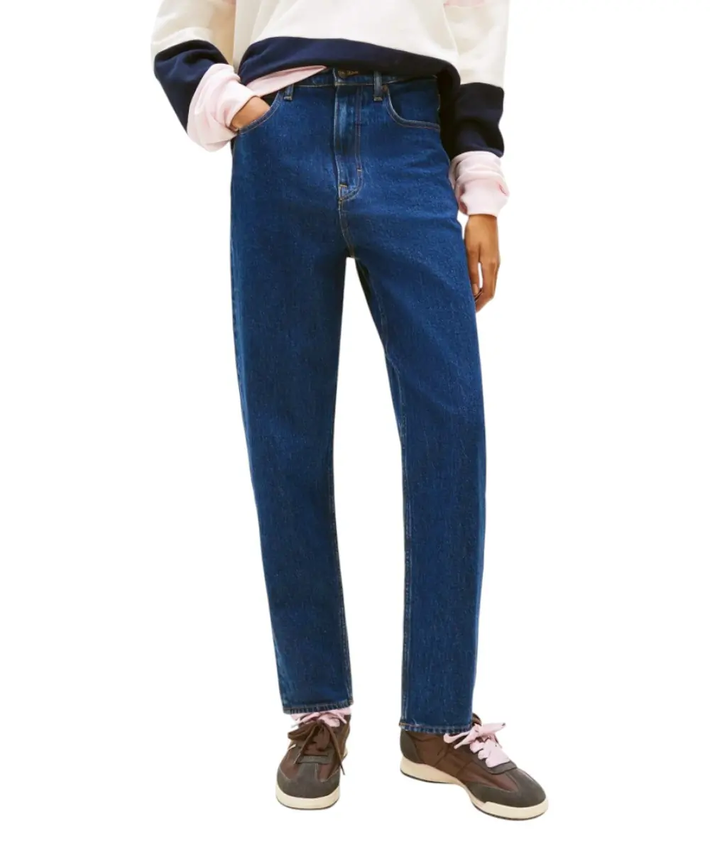Tommy Hilfiger - Γυναικείο Ψηλόμεσο Παντελόνι Τζιν Uh Tpr Mom Fit DW0DW22446-1BK Μπλε