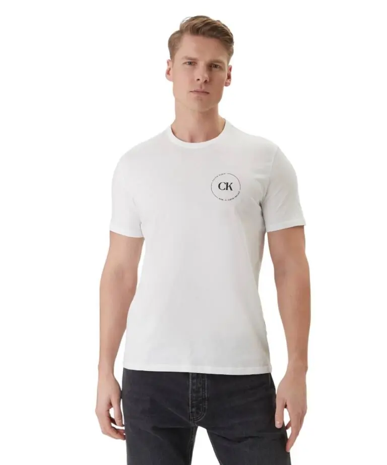 Calvin Klein - Ανδρικό T-shirt Linear Logo Regular Fit LV04RF801G-YAF Λευκό