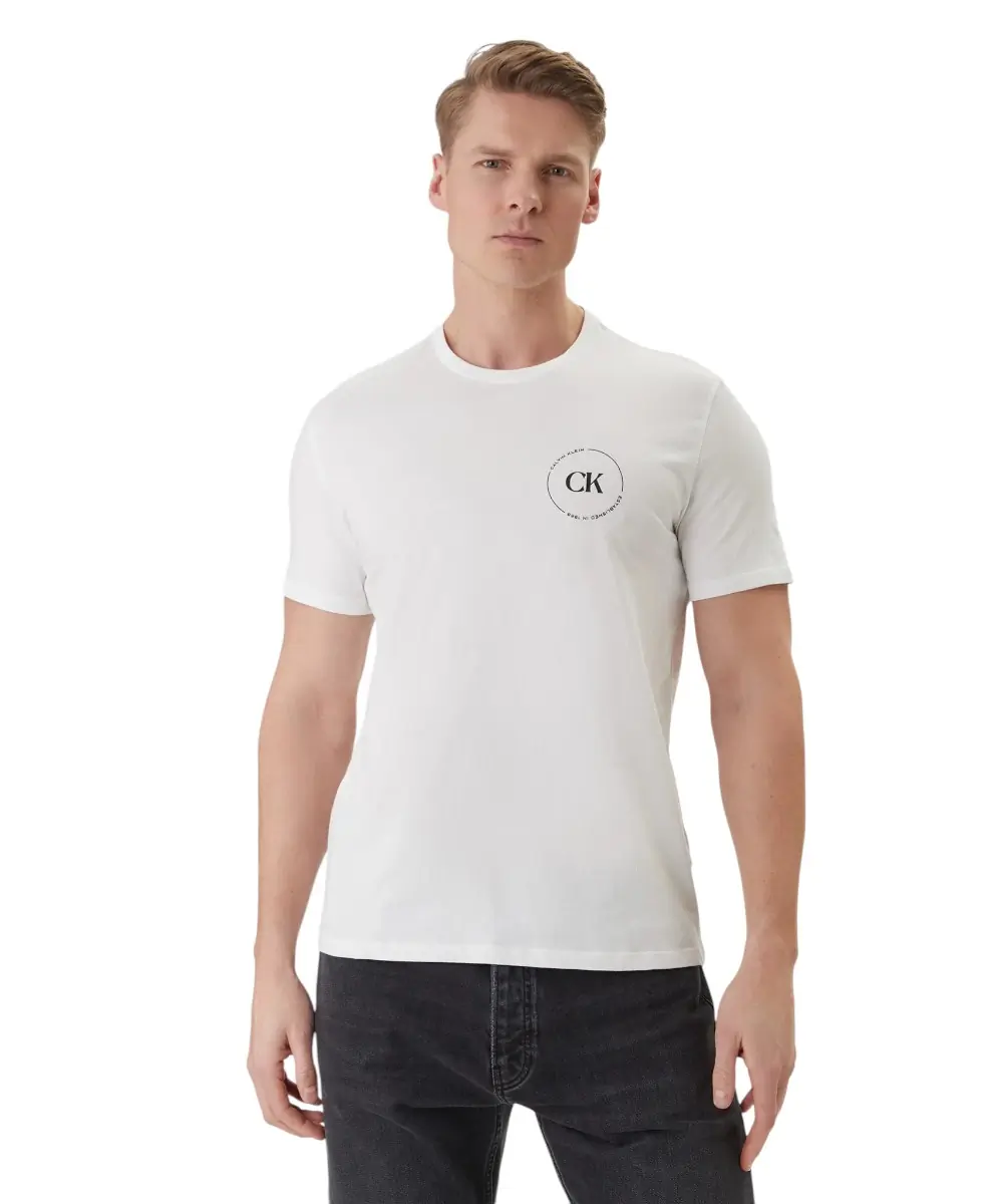 Calvin Klein - Ανδρικό T-shirt Linear Logo Regular Fit LV04RF801G-YAF Λευκό