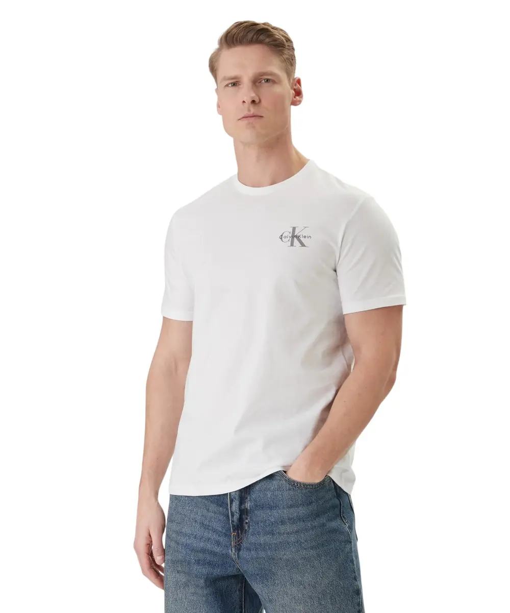 Calvin Klein - Ανδρικό T-shirt Micro Monologo Classic Regular Fit LV04RF278G-YAF Λευκό