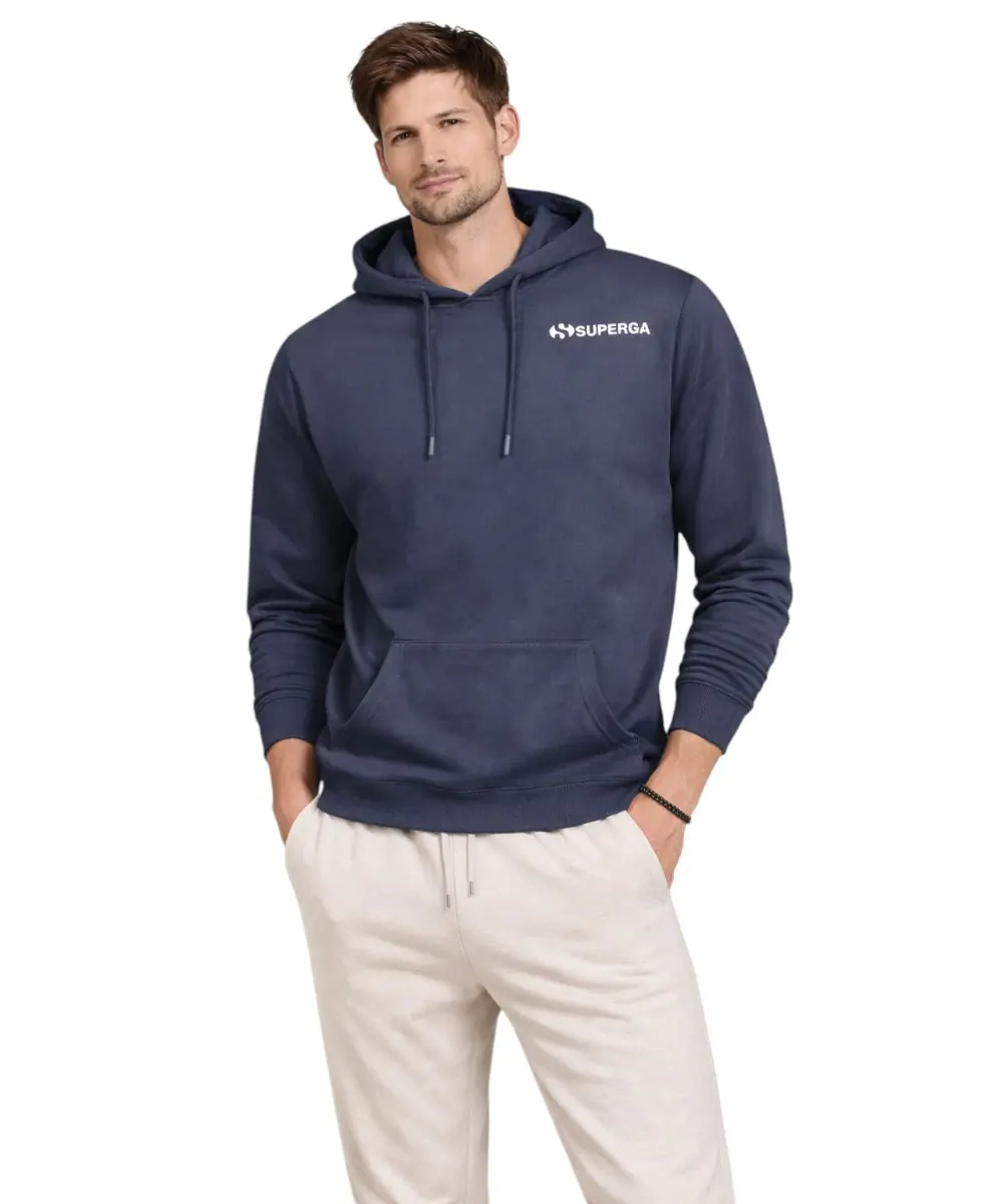 Superga - Ανδρικό Φούτερ Με Κουκούλα Navy French Terry S263400-600 Μπλε Ναυτικό