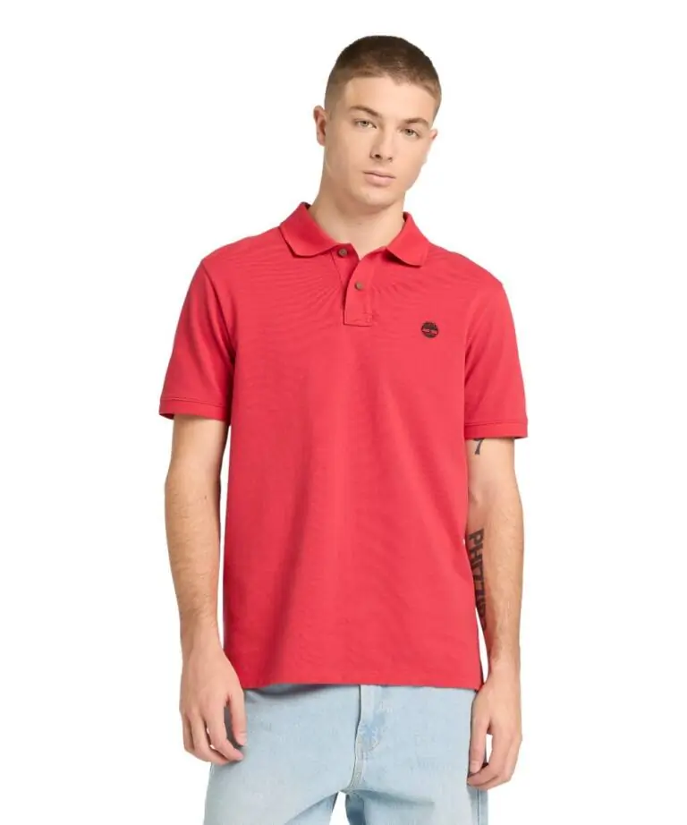 Timberland - Ανδρικό T-shirt Polo Short-Sleeve με Λογότυπο Oyster River TB0A2BRY-N96 Κόκκινο