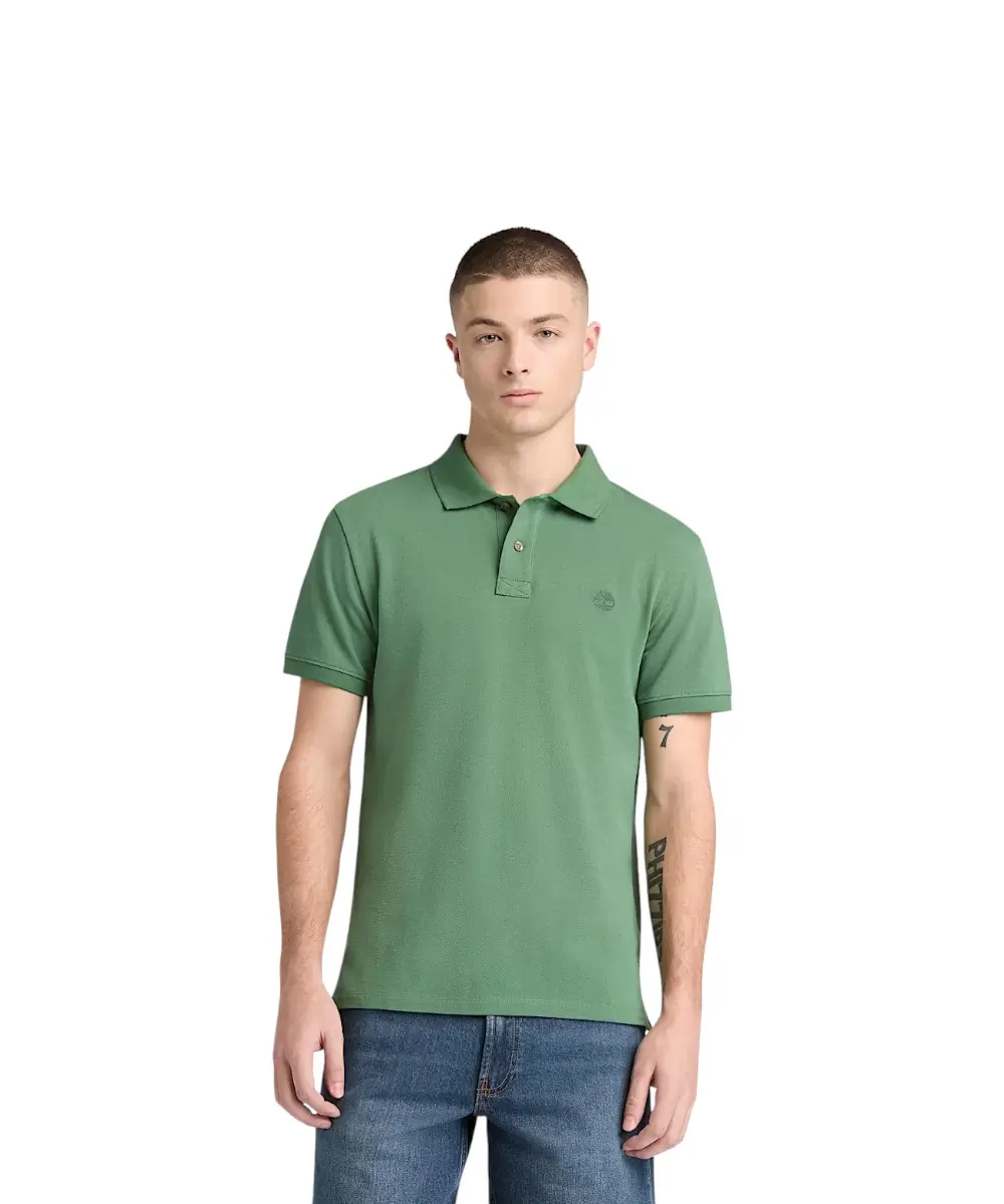 Timberland - Ανδρικό Κοντομάνικο T-shirt Polo Slim Fit Mε Λογότυπο Oyster River TB0A2BS1-A6Z Πράσινο