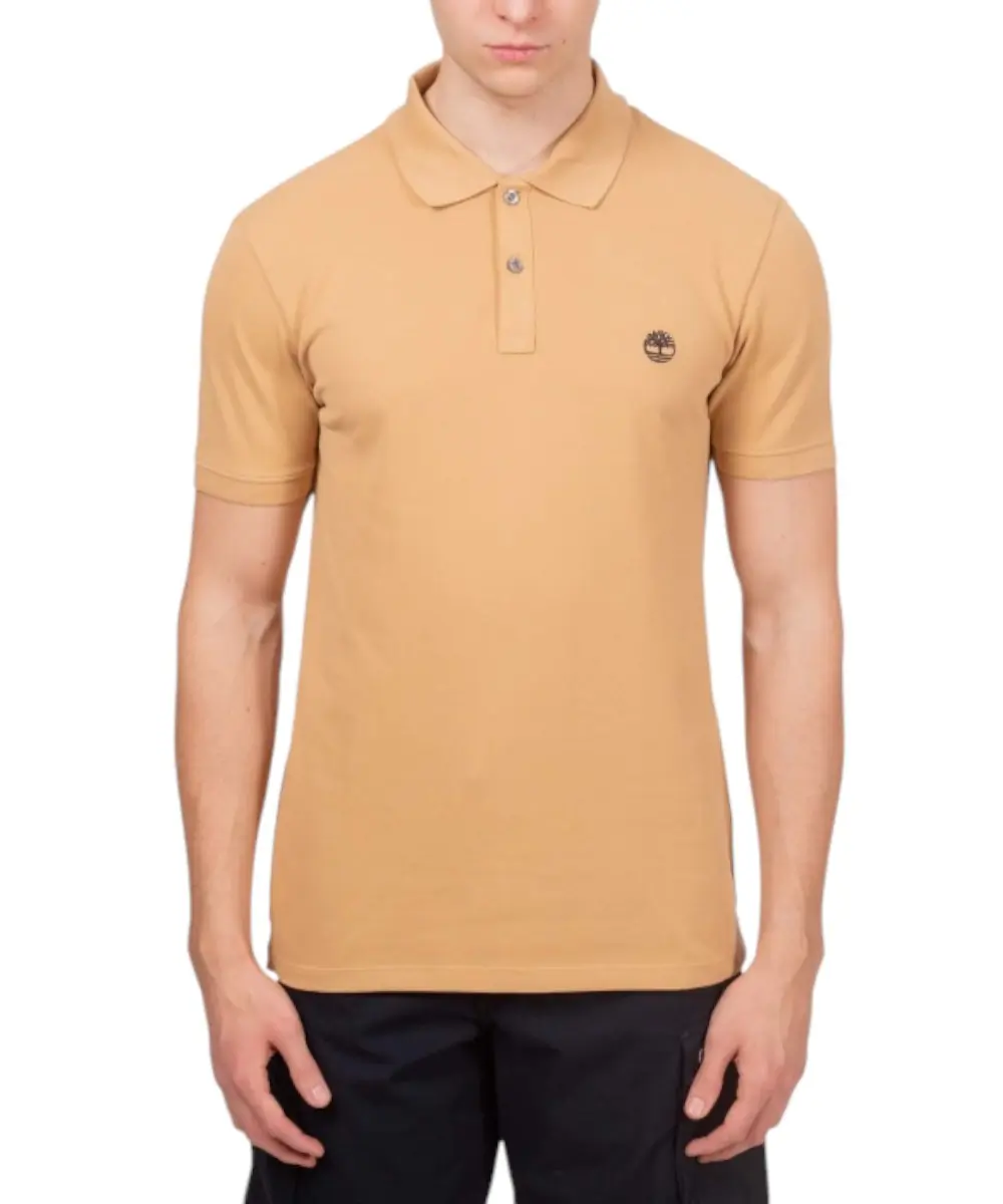Timberland - Ανδρικό Κοντομάνικο T-shirt Polo Slim Fit Mε Λογότυπο Oyster River TB0A2BS1-EH3 Μπεζ/Κίτρινο
