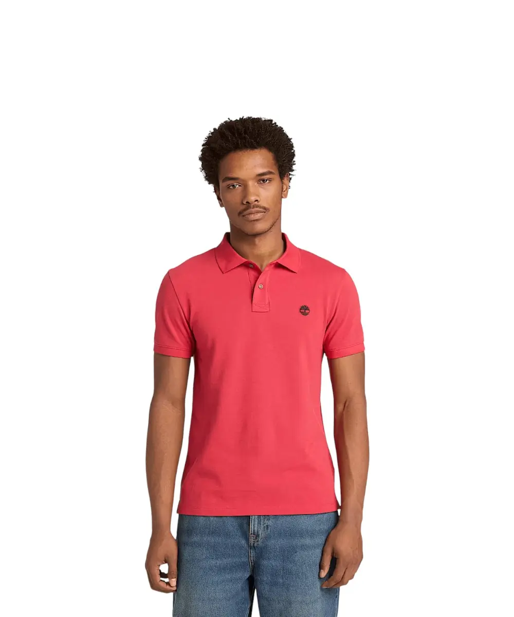 Timberland - Ανδρικό Κοντομάνικο T-shirt Polo Slim Fit Mε Λογότυπο Oyster River TB0A2BS1-N96 Κόκκινο