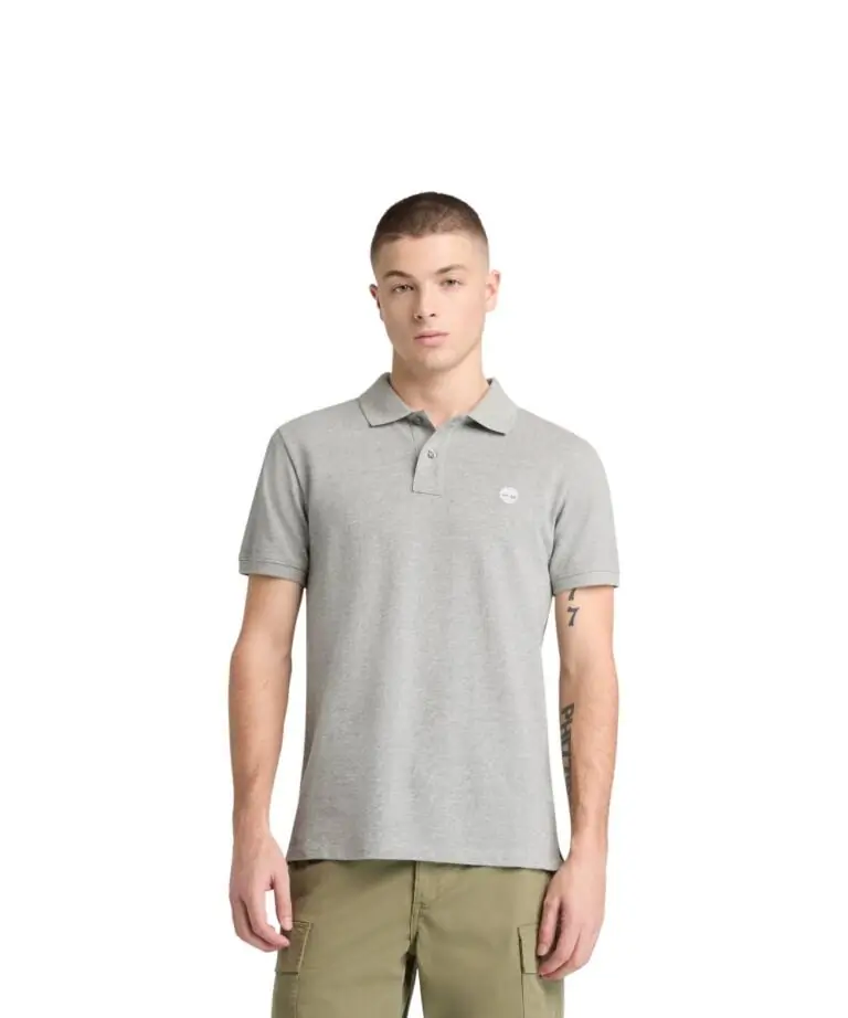 Timberland - Ανδρικό Κοντομάνικο T-shirt Polo Slim Fit Mε Λογότυπο Oyster River TB0A2BS1-V91 Γκρι