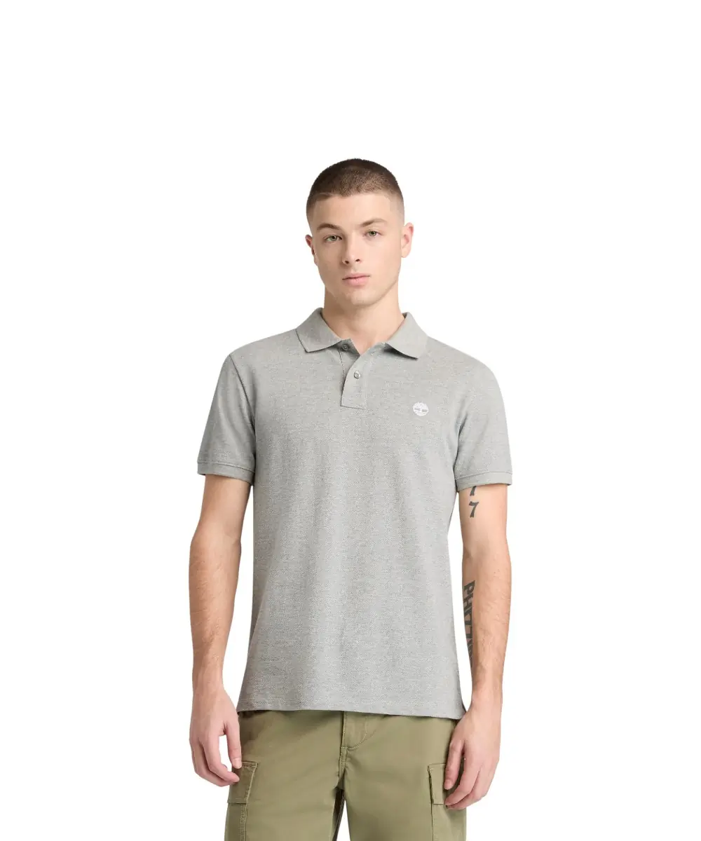 Timberland - Ανδρικό Κοντομάνικο T-shirt Polo Slim Fit Mε Λογότυπο Oyster River TB0A2BS1-V91 Γκρι