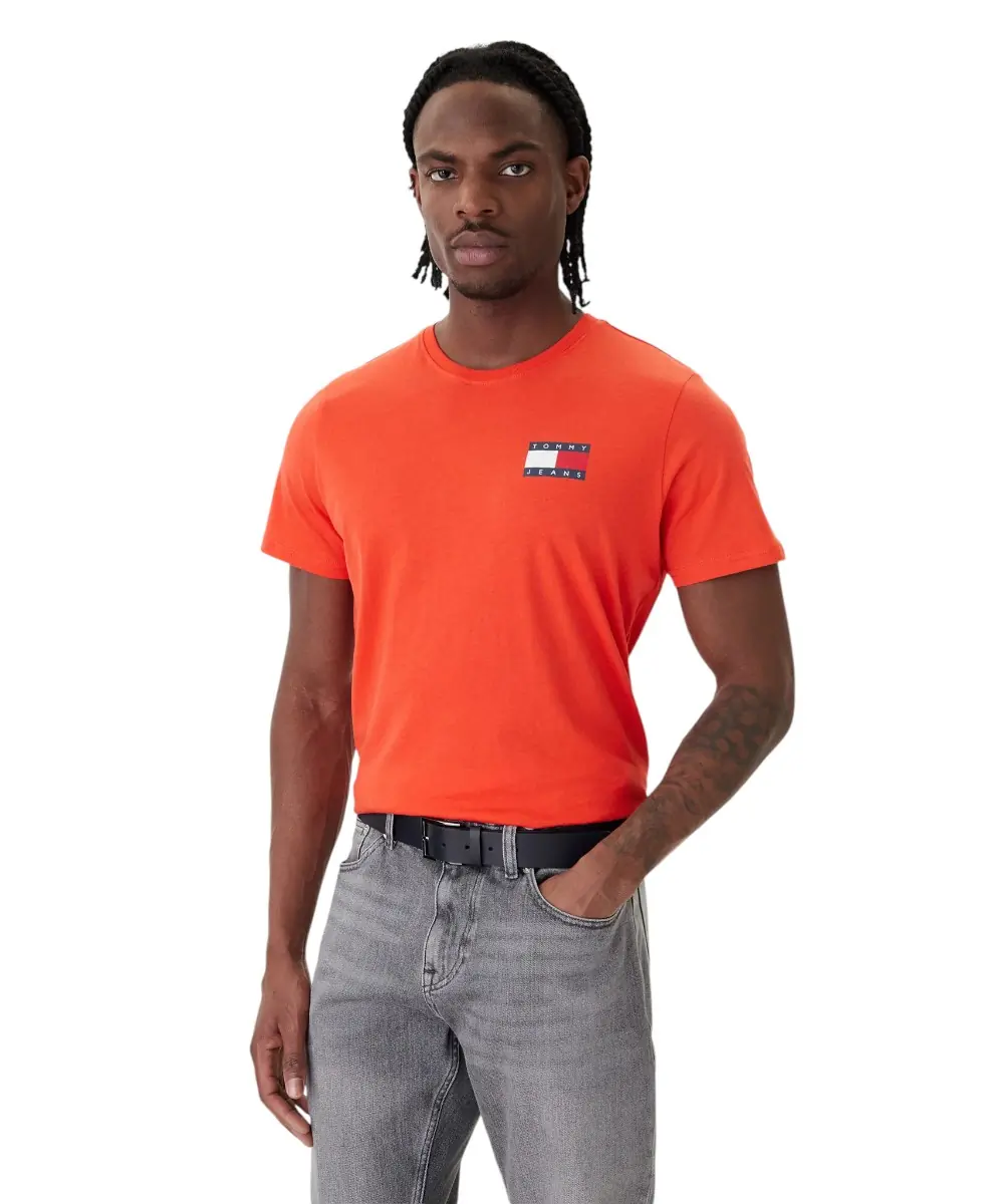 Tommy Hilfiger - Ανδρικό T-shirt Th Essential Flag Tee Regular Fit DM0DM20740-XM2 Πορτοκαλί