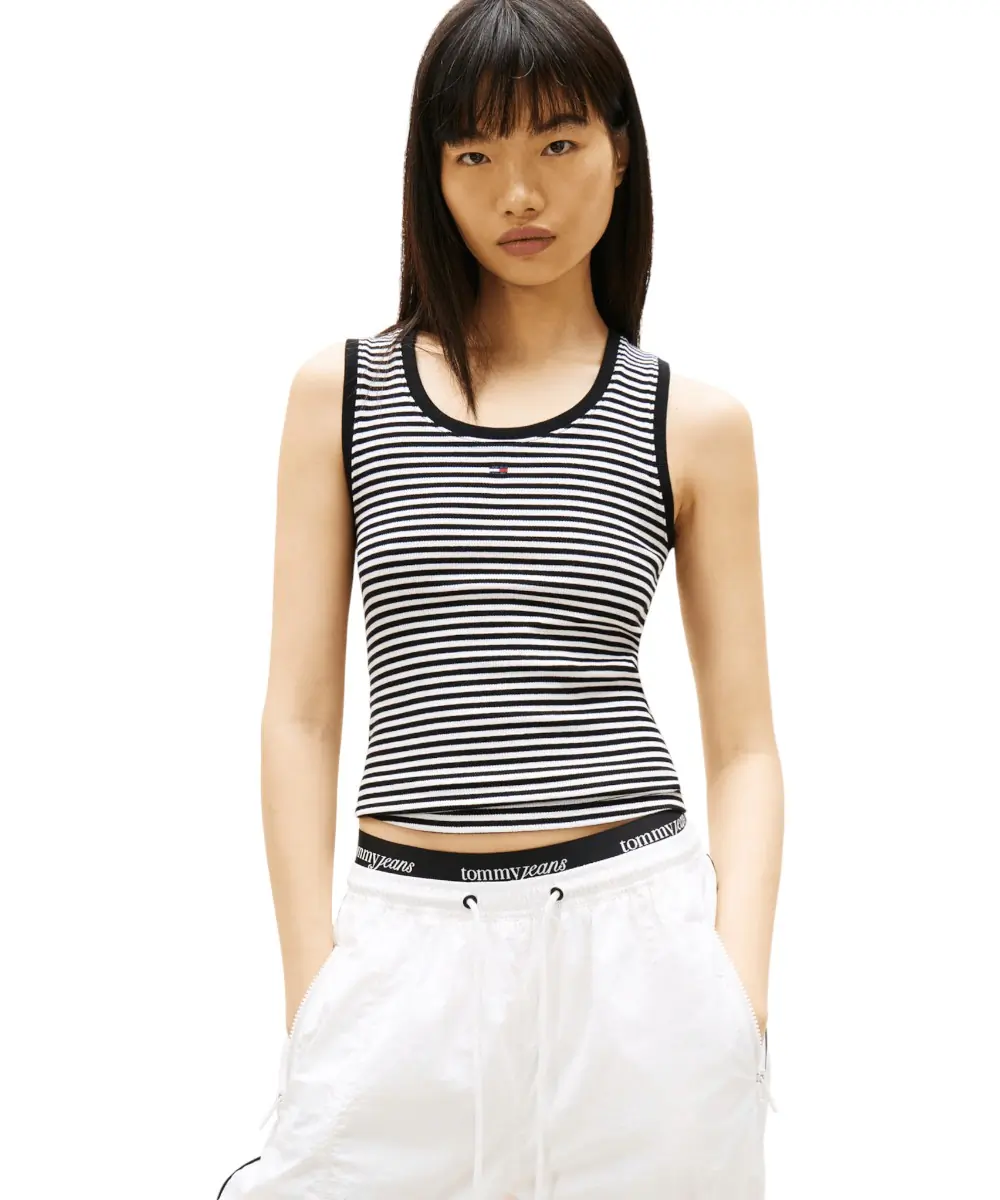 Tommy Hilfiger - Γυναικείο T-shirt Αμάνικο Rib Essential Tank Top Slim Fit DW0DW20673-0AQ Ριγέ Μαύρο
