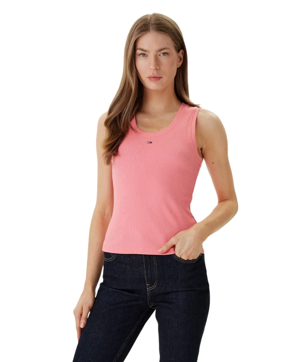 Tommy Hilfiger - Γυναικείο T-shirt Αμάνικο Rib Essential Tank Top Slim Fit DW0DW20673-TIE Ροζ