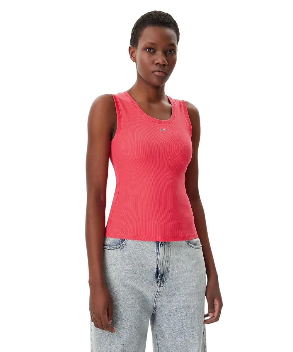 Tommy Hilfiger - Γυναικείο T-shirt Αμάνικο Rib Essential Tank Top Slim Fit DW0DW20673-XI2 Φούξια